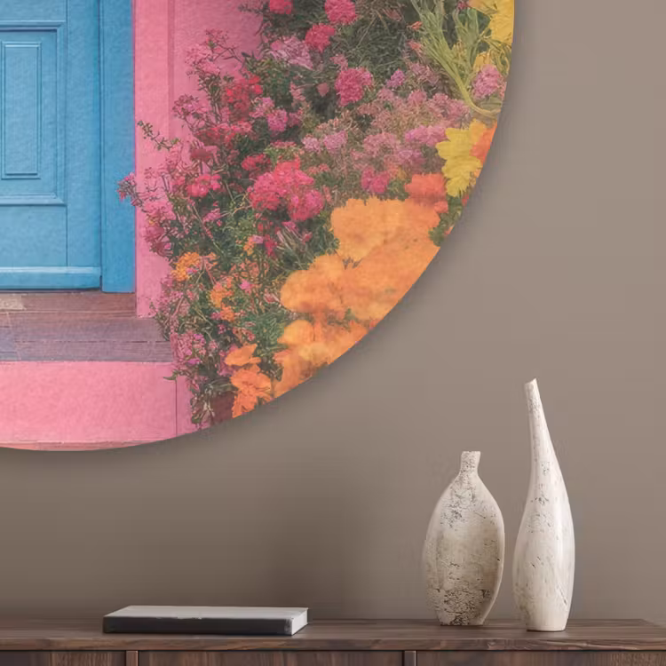 Bloemen - Deur - Roze Akoestische PET Vilt - Rond klein -sfeer5_closeup