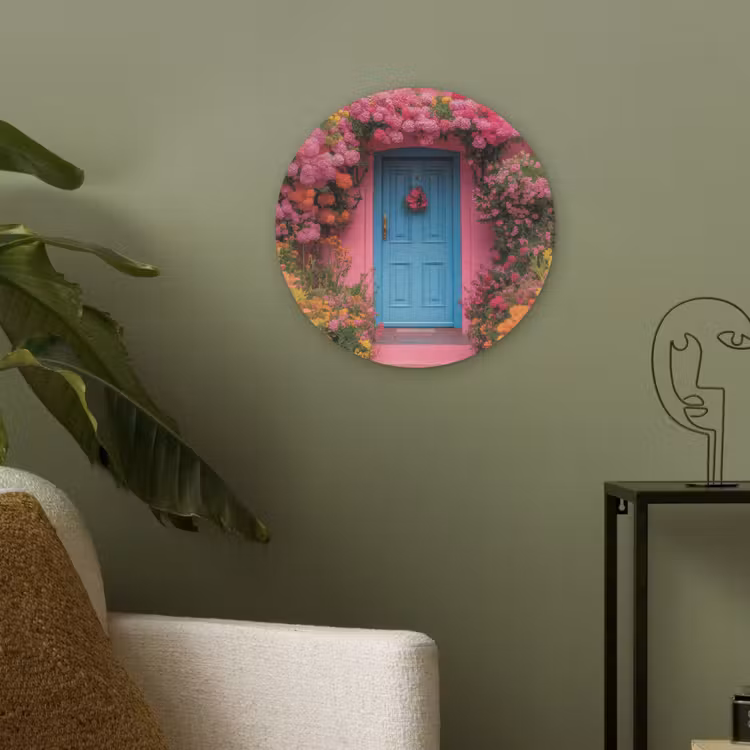 Bloemen - Deur - Roze Akoestische PET Vilt - Rond klein -sfeer2