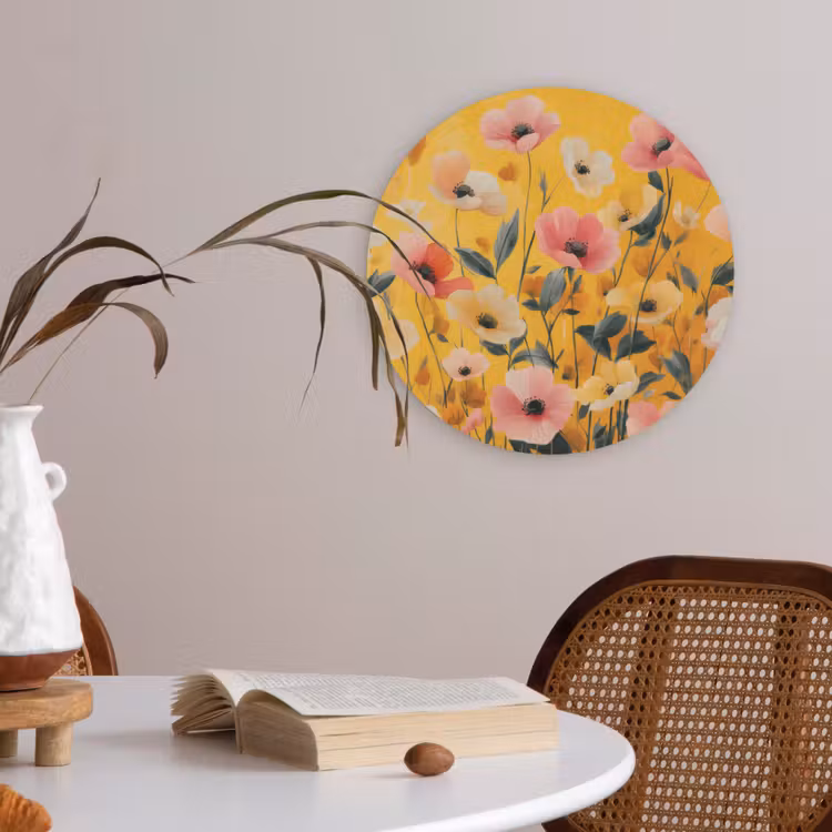 Bloemen - Veld - Geel Akoestische PET Vilt - Rond klein -sfeer3