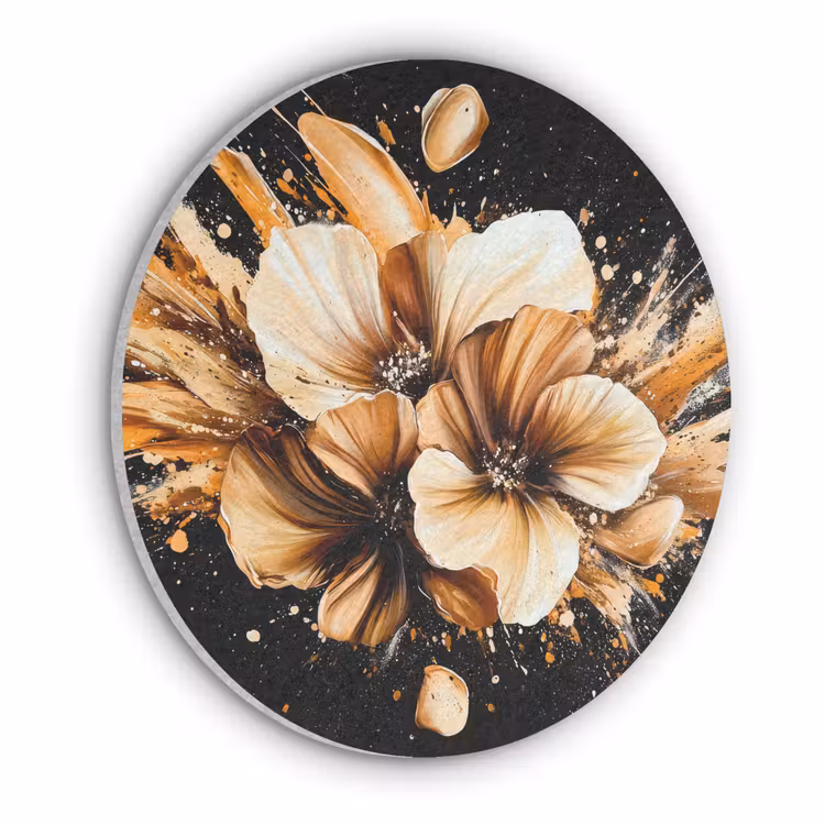 Bloemen - Goud - Graffiti - Zwart - Abstract Akoestische PET Vilt - Rond klein -3d