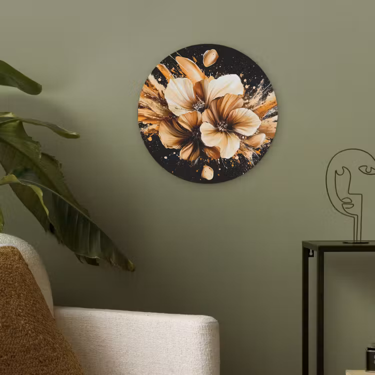 Bloemen - Goud - Graffiti - Zwart - Abstract Akoestische PET Vilt - Rond klein -sfeer2