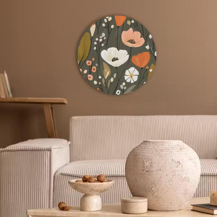 Bloemen - Illustratie - Groen Akoestische PET Vilt - Rond klein -sfeer1