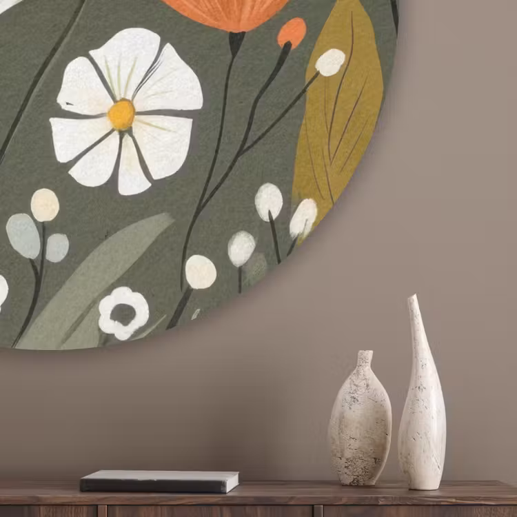 Bloemen - Illustratie - Groen Akoestische PET Vilt - Rond klein -sfeer5_closeup