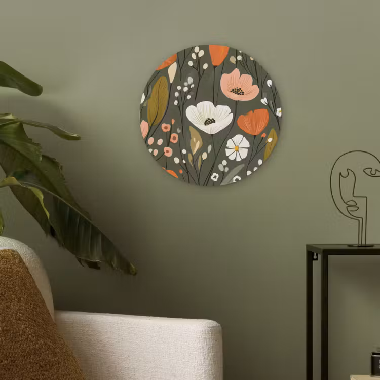 Bloemen - Illustratie - Groen Akoestische PET Vilt - Rond klein -sfeer2