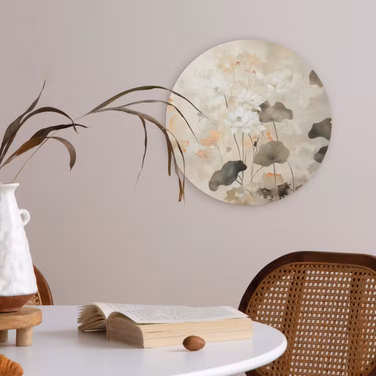 Bloemen - Japandi - Wabi sabi Akoestische PET Vilt - Rond klein -sfeer3