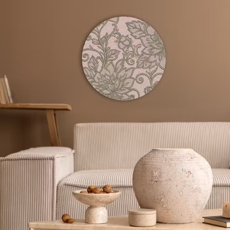 Bloemen - Kant - Patroon - Klassiek - Groen Akoestische PET Vilt - Rond klein -sfeer1