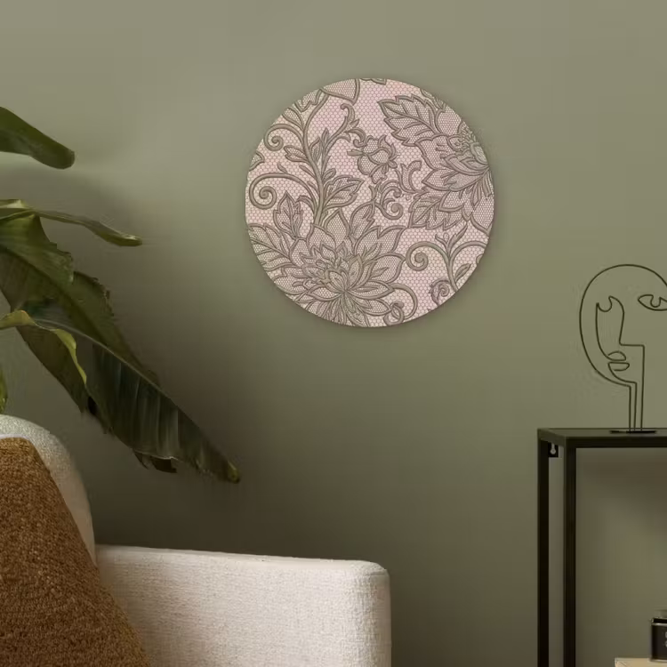 Bloemen - Kant - Patroon - Klassiek - Groen Akoestische PET Vilt - Rond klein -sfeer2