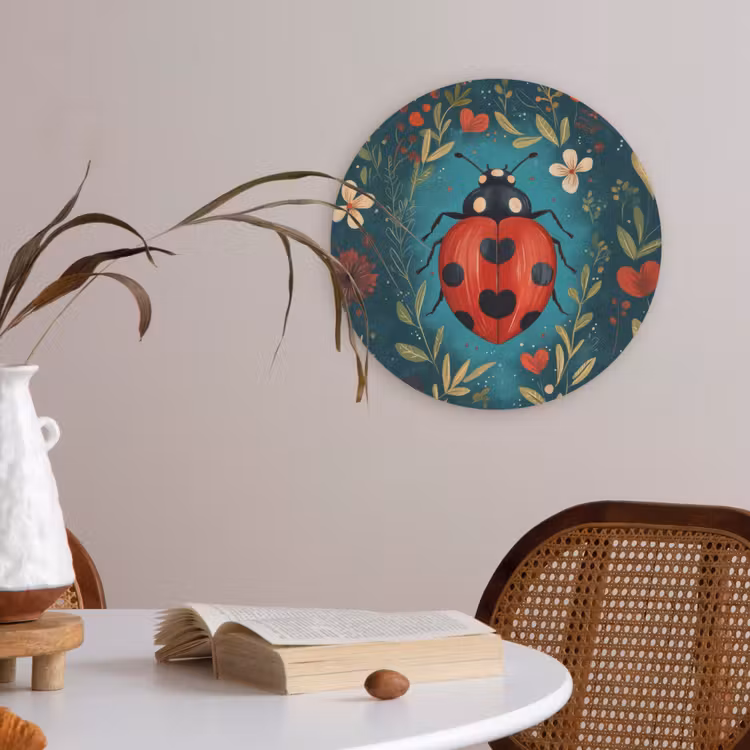 Bloemen - Lieveheersbeestje - Hartje - Rood Akoestische PET Vilt - Rond klein -sfeer3