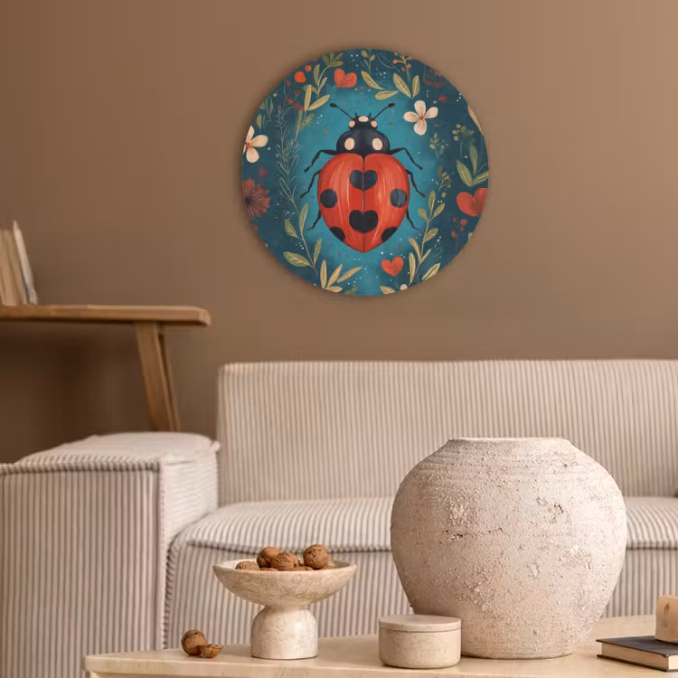 Bloemen - Lieveheersbeestje - Hartje - Rood Akoestische PET Vilt - Rond klein -sfeer1