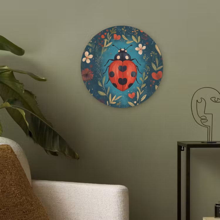 Bloemen - Lieveheersbeestje - Hartje - Rood Akoestische PET Vilt - Rond klein -sfeer2