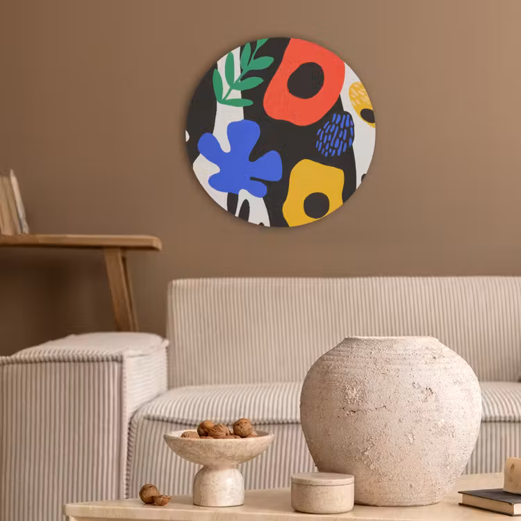 Bloemen - Bladeren - Abstract - Zwart Akoestische PET Vilt - Rond klein -sfeer1