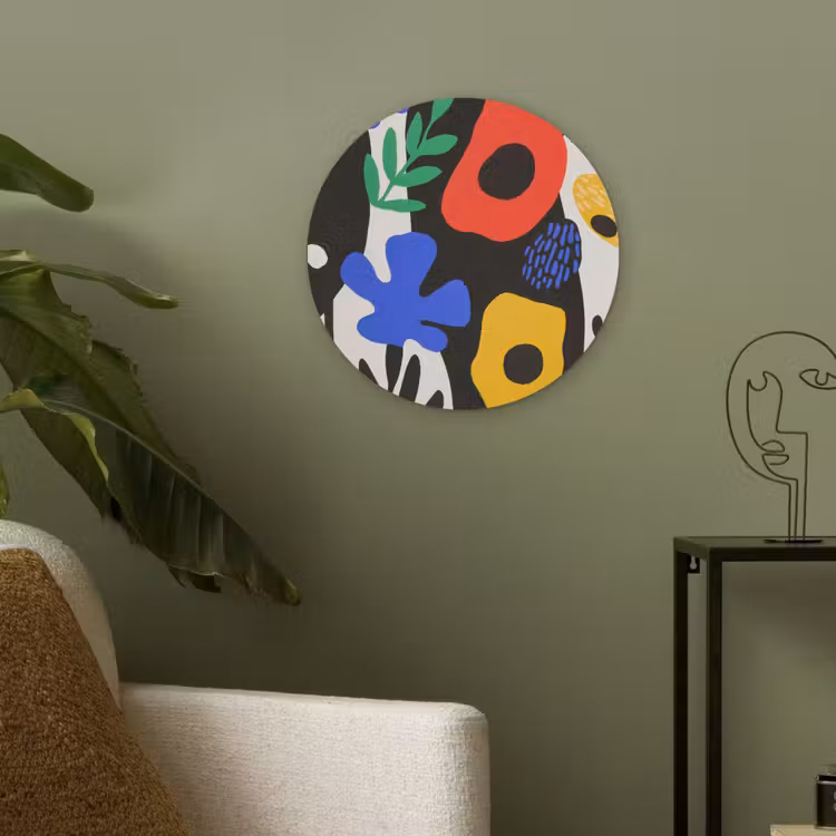Bloemen - Bladeren - Abstract - Zwart Akoestische PET Vilt - Rond klein -sfeer2