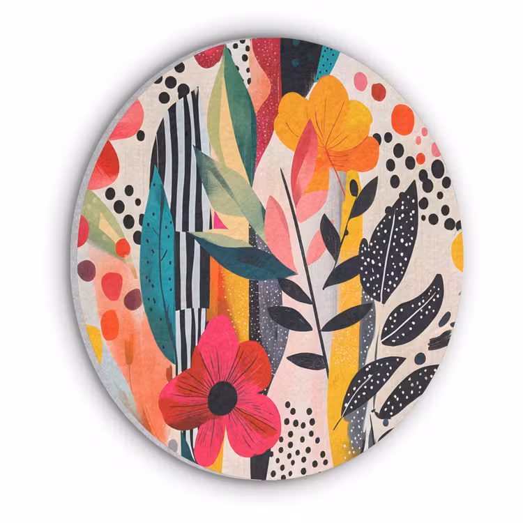 Bloemen - Bladeren - Abstract - Kleurrijk Akoestische PET Vilt - Rond klein -3d