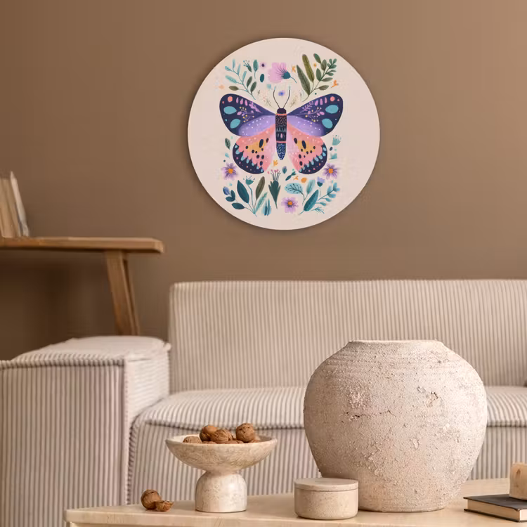 Bloemen - Bladeren - Vlinder - Kleurrijk Akoestische PET Vilt - Rond klein -sfeer1