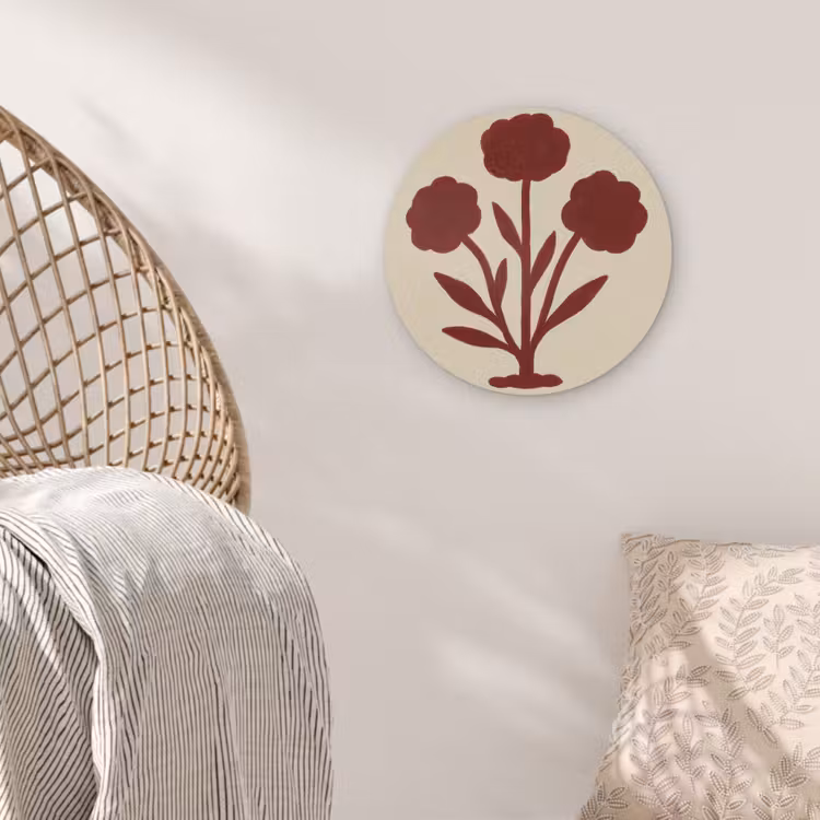 Bloemen - Bladeren - Rood - Minimalistisch Akoestische PET Vilt - Rond klein -sfeer4