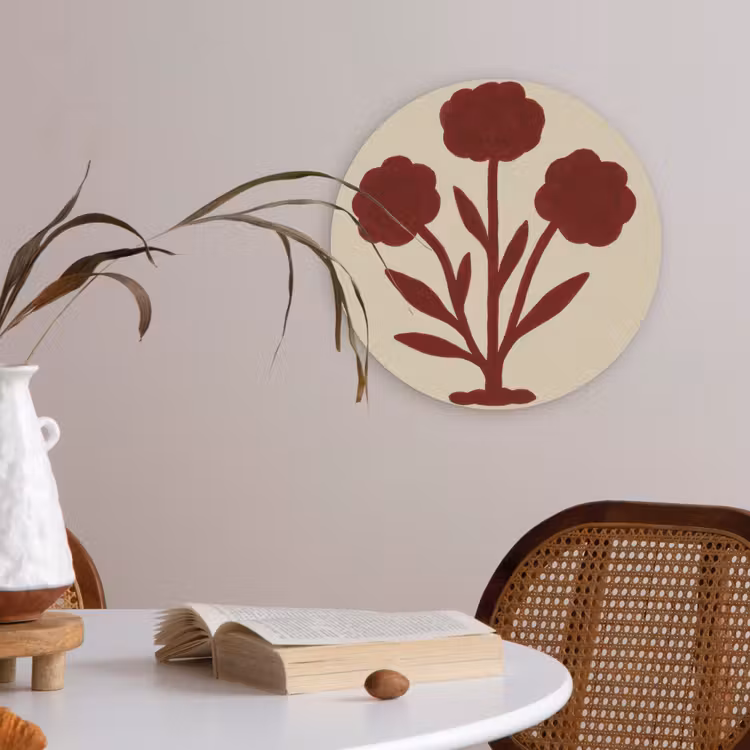 Bloemen - Bladeren - Rood - Minimalistisch Akoestische PET Vilt - Rond klein -sfeer3