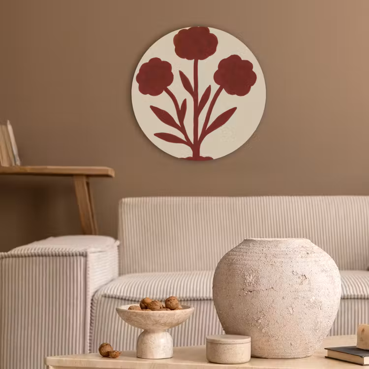 Bloemen - Bladeren - Rood - Minimalistisch Akoestische PET Vilt - Rond klein -sfeer1