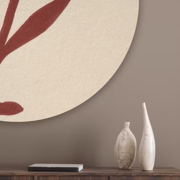 Bloemen - Bladeren - Rood - Minimalistisch Akoestische PET Vilt - Rond klein -sfeer5_closeup