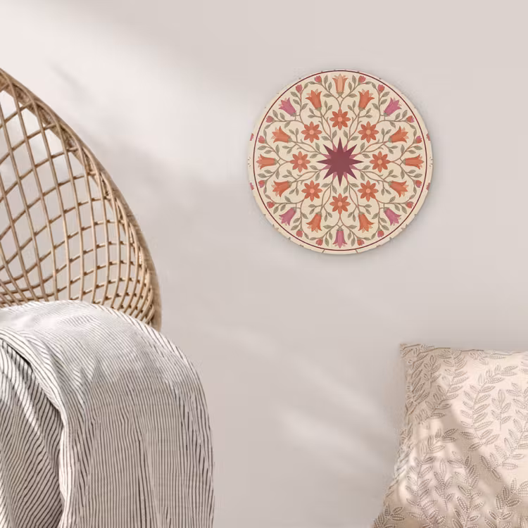 Bloemen - Mandala - Decoratief - Rood Akoestische PET Vilt - Rond klein -sfeer4