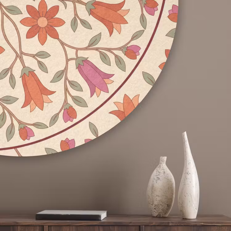 Bloemen - Mandala - Decoratief - Rood Akoestische PET Vilt - Rond klein -sfeer5_closeup