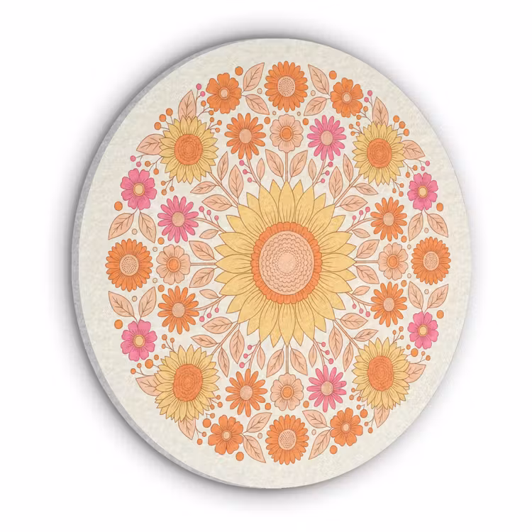 Bloemen - Mandala - Patroon - Kleurrijk Akoestische PET Vilt - Rond klein -3d
