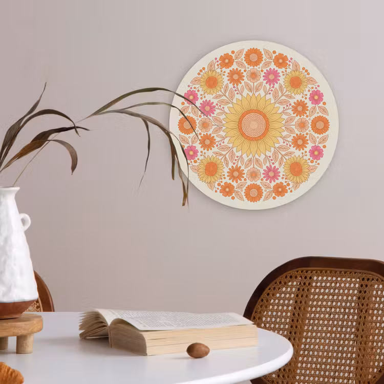 Bloemen - Mandala - Patroon - Kleurrijk Akoestische PET Vilt - Rond klein -sfeer3