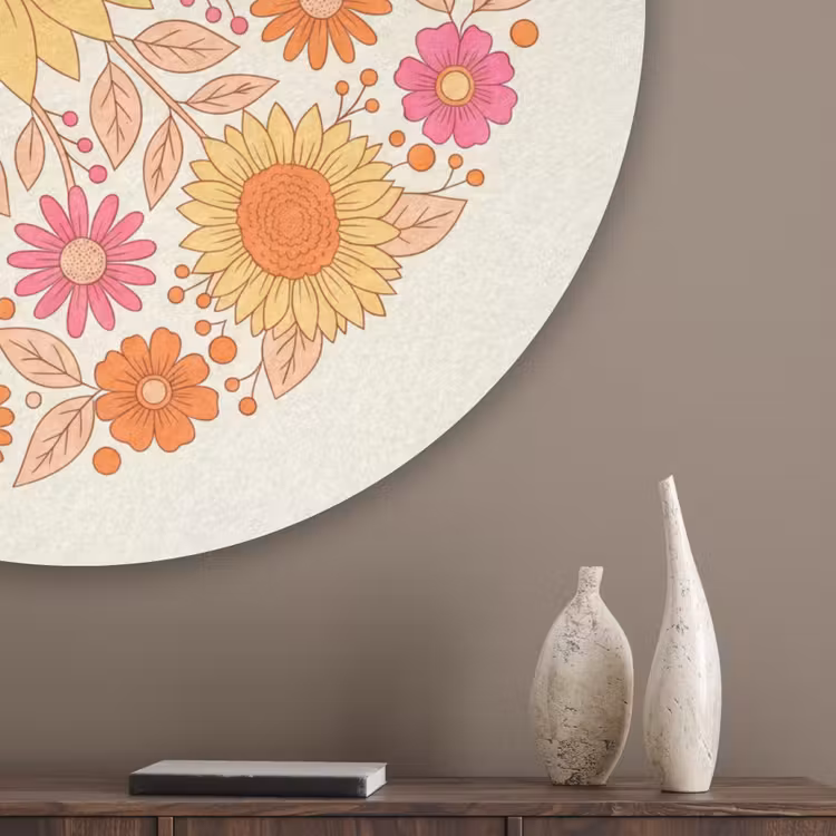 Bloemen - Mandala - Patroon - Kleurrijk Akoestische PET Vilt - Rond klein -sfeer5_closeup