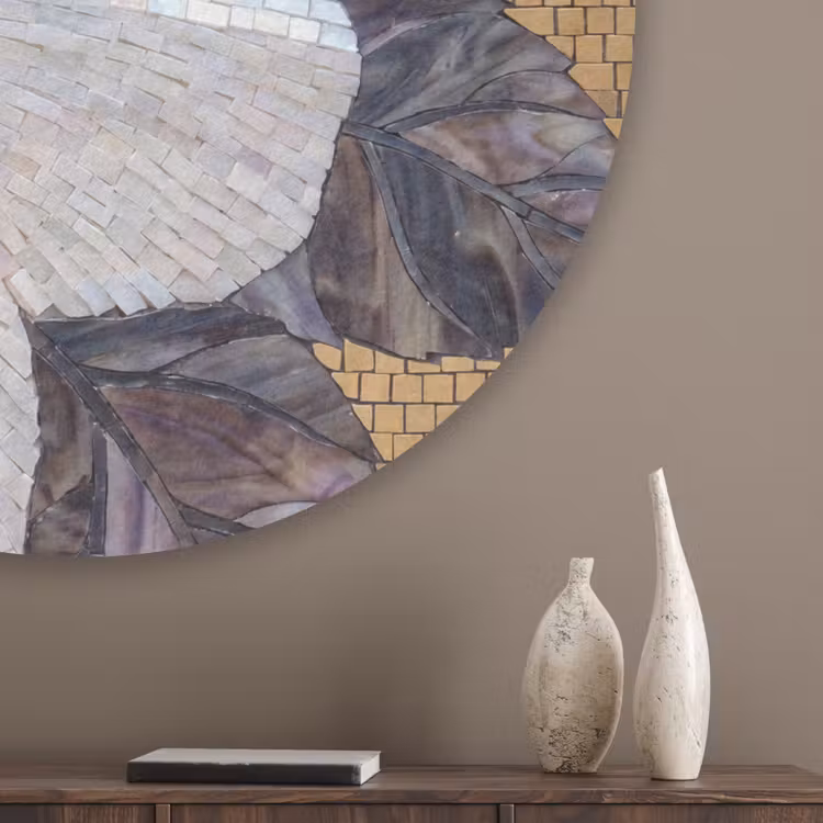 Bloemen - Mozaïek - Kunst - Modern - Goud Akoestische PET Vilt - Rond klein -sfeer5_closeup