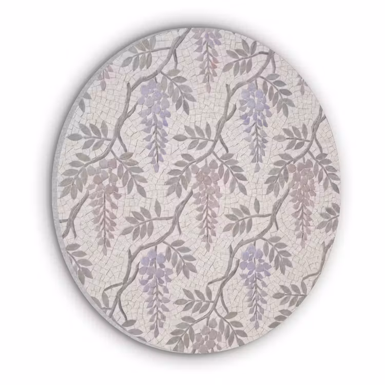 Bloemen - Mozaïek - Natuur - Patroon - Paars Akoestische PET Vilt - Rond klein -3d