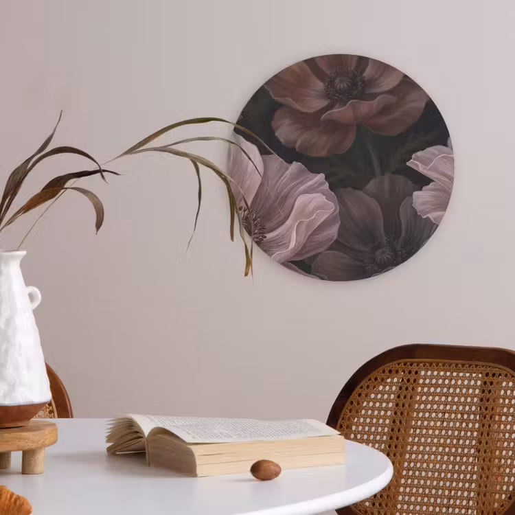 Bloemen - Natuur - Roze - Donker - Modern Akoestische PET Vilt - Rond klein -sfeer3