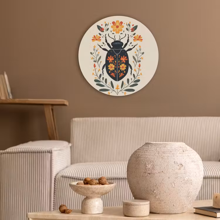 Bloemen - Oranje - Planten - Sierlijk Akoestische PET Vilt - Rond klein -sfeer1