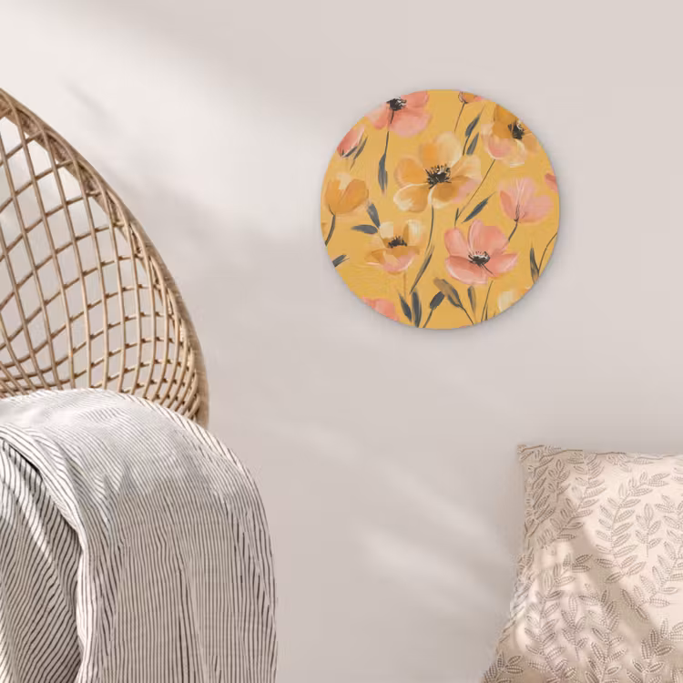 Bloemen - Geschilderd - Geel Akoestische PET Vilt - Rond klein -sfeer4