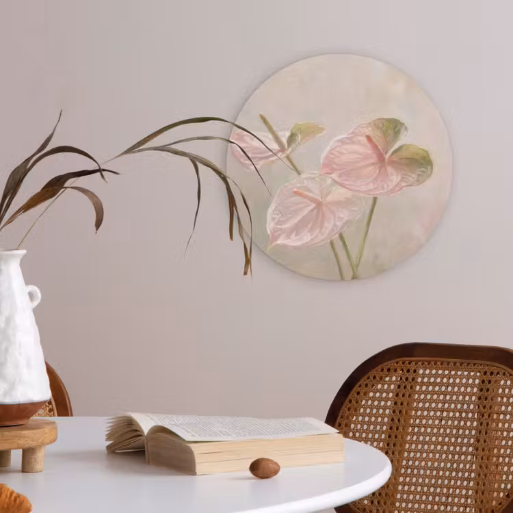 Bloemen - Pastel - Abstract - Natuur - Groen Akoestische PET Vilt - Rond klein -sfeer3