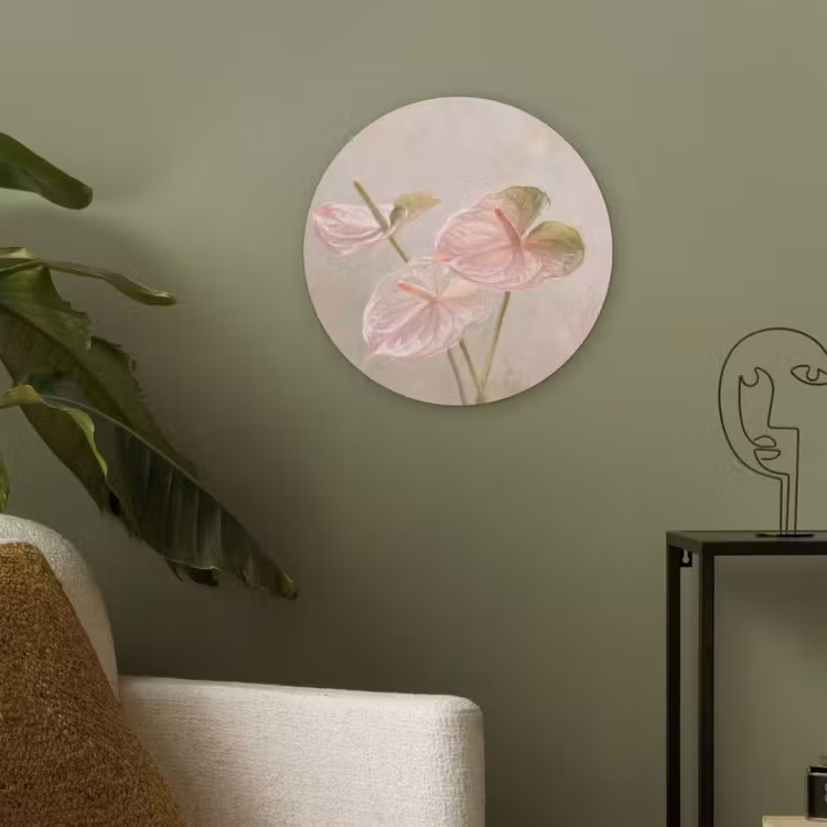 Bloemen - Pastel - Abstract - Natuur - Groen Akoestische PET Vilt - Rond klein -sfeer2