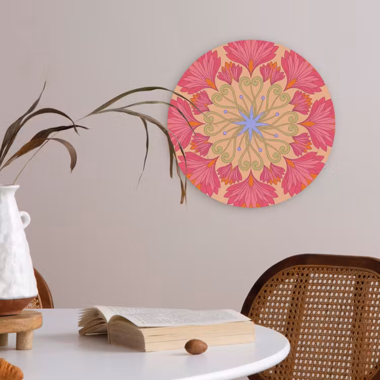 Bloemen - Patroon - Abstract - Roze - Decoratief Akoestische PET Vilt - Rond klein -sfeer3