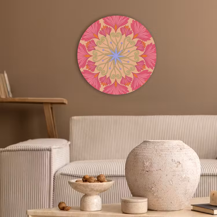 Bloemen - Patroon - Abstract - Roze - Decoratief Akoestische PET Vilt - Rond klein -sfeer1