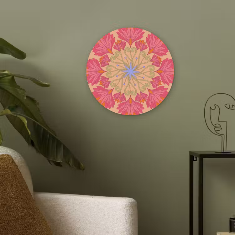 Bloemen - Patroon - Abstract - Roze - Decoratief Akoestische PET Vilt - Rond klein -sfeer2