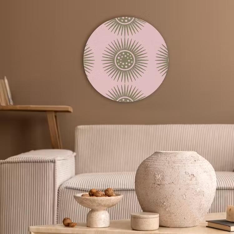 Bloemen - Patroon - Abstract - Roze - Groen Akoestische PET Vilt - Rond klein -sfeer1