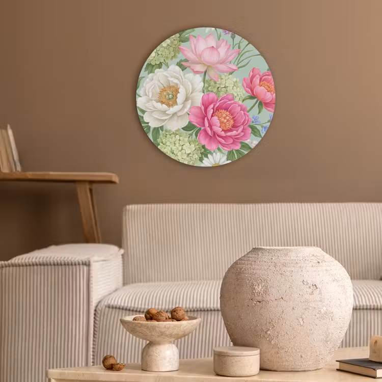 Bloemen - Patroon - Botanisch - Groen Akoestische PET Vilt - Rond klein -sfeer1