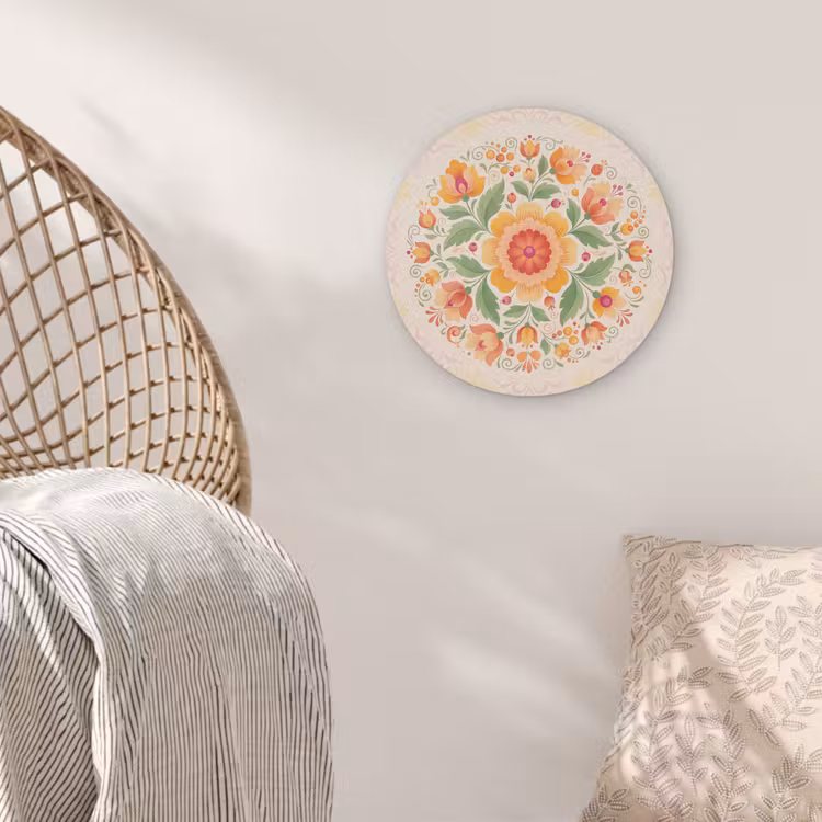Bloemen - Patroon - Decoratief - Oranje Akoestische PET Vilt - Rond klein -sfeer4