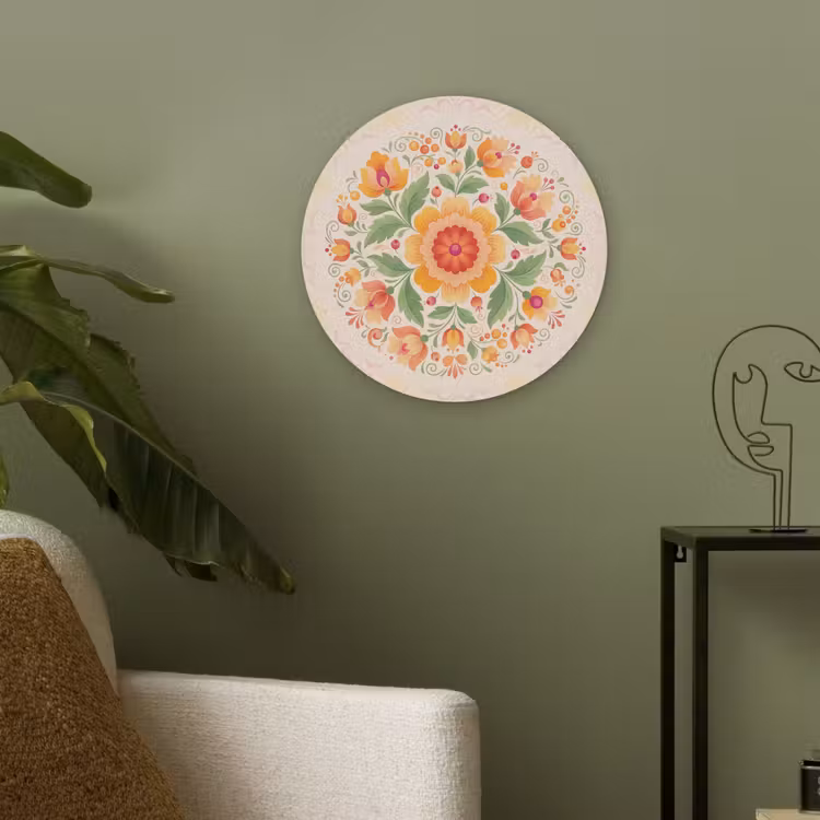 Bloemen - Patroon - Decoratief - Oranje Akoestische PET Vilt - Rond klein -sfeer2