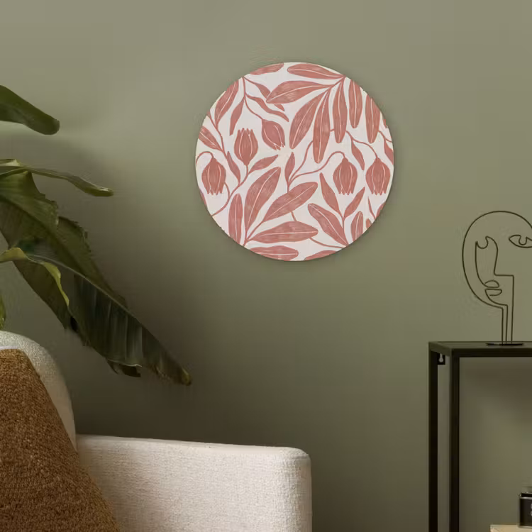 Bloemen - Patroon - Modern - Natuur - Bruin Akoestische PET Vilt - Rond klein -sfeer2