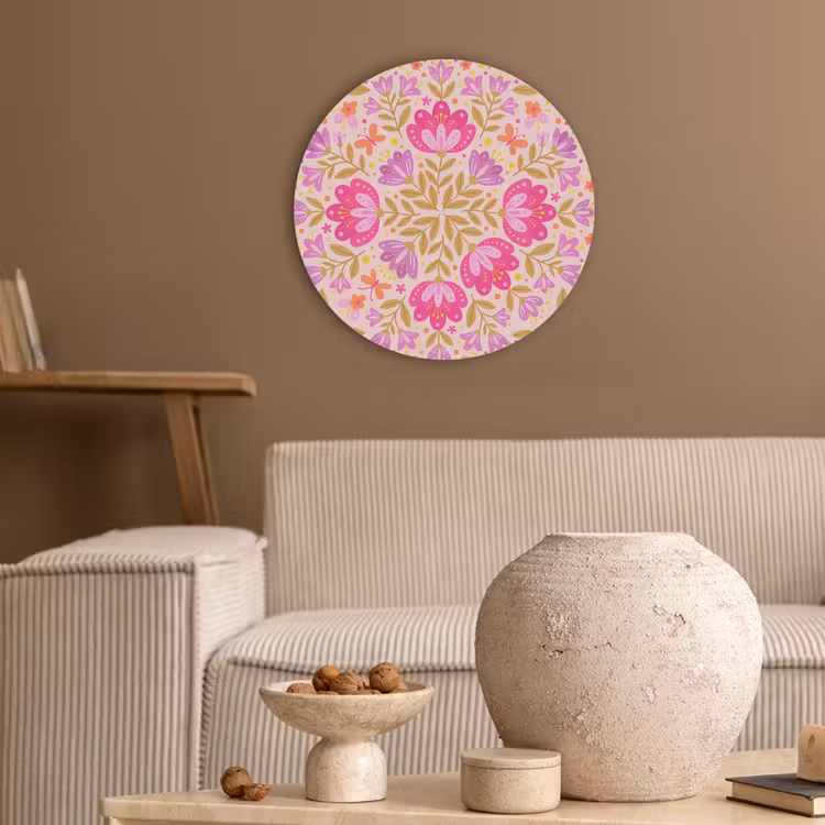 Bloemen - Patroon - Natuur - Abstract - Roze Akoestische PET Vilt - Rond klein -sfeer1