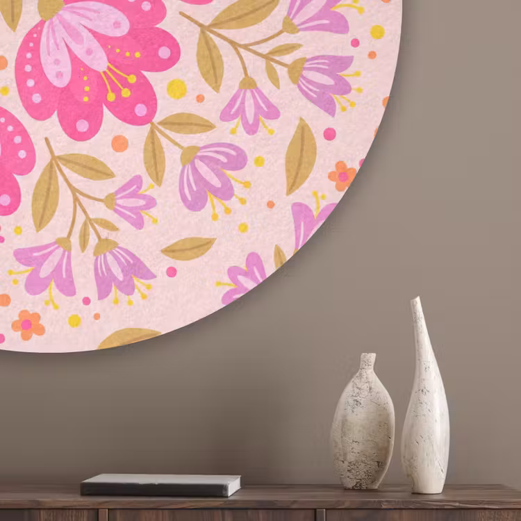 Bloemen - Patroon - Natuur - Abstract - Roze Akoestische PET Vilt - Rond klein -sfeer5_closeup