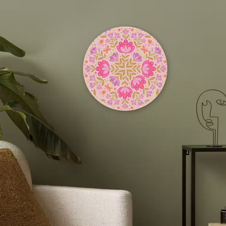 Bloemen - Patroon - Natuur - Abstract - Roze Akoestische PET Vilt - Rond klein -sfeer2