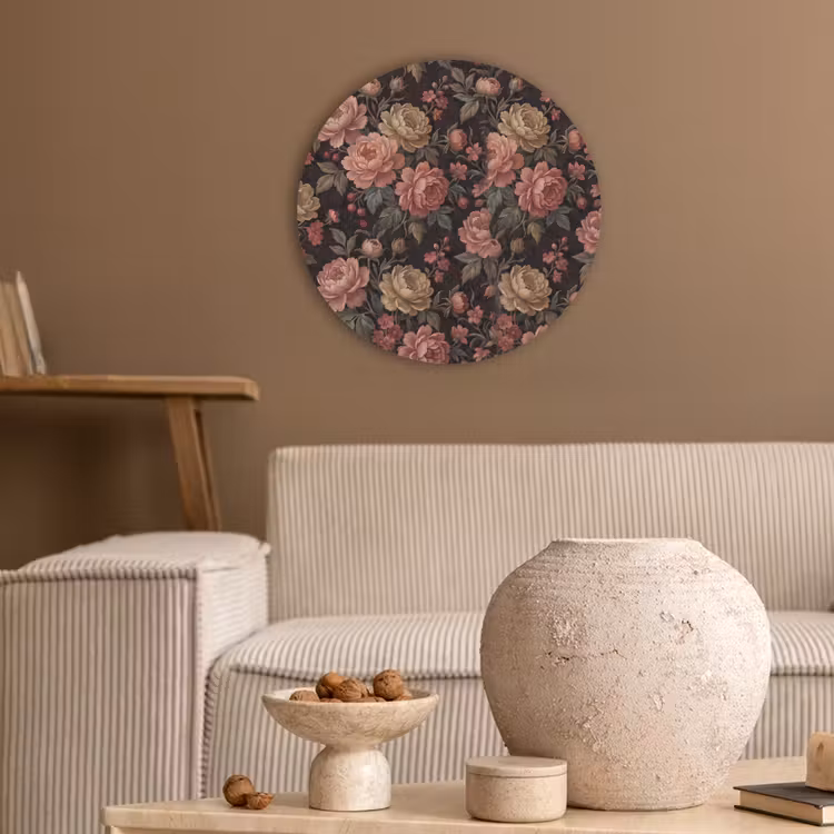 Bloemen - Patroon - Natuur - Vintage - Roze Akoestische PET Vilt - Rond klein -sfeer1