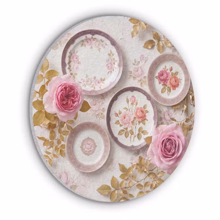 Bloemen - Patroon - Vintage - Roze - Decoratie Akoestische PET Vilt - Rond klein -3d