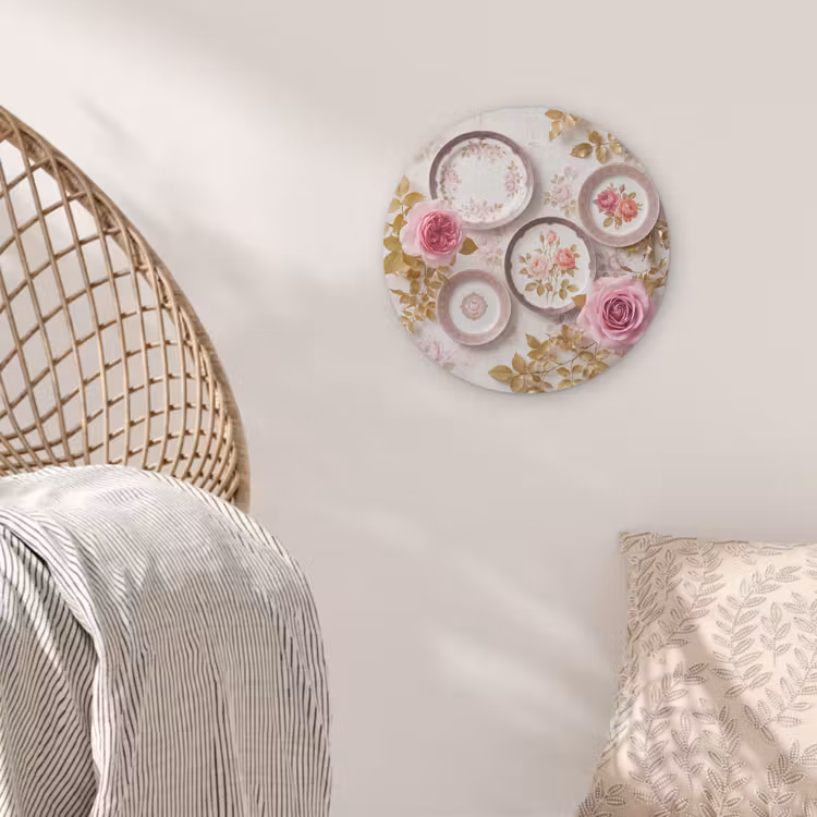 Bloemen - Patroon - Vintage - Roze - Decoratie Akoestische PET Vilt - Rond klein -sfeer4