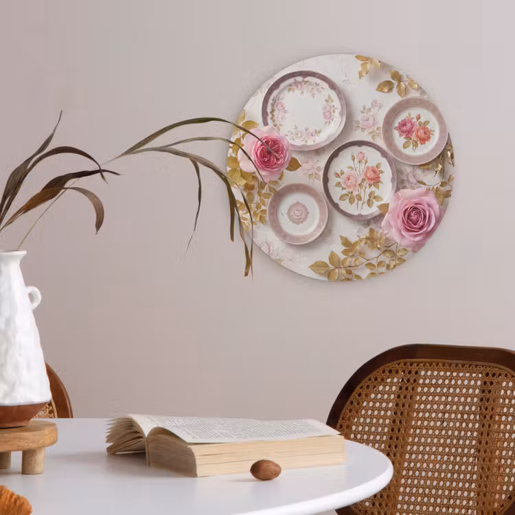 Bloemen - Patroon - Vintage - Roze - Decoratie Akoestische PET Vilt - Rond klein -sfeer3