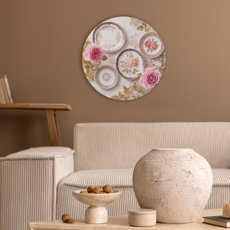 Bloemen - Patroon - Vintage - Roze - Decoratie Akoestische PET Vilt - Rond klein -sfeer1